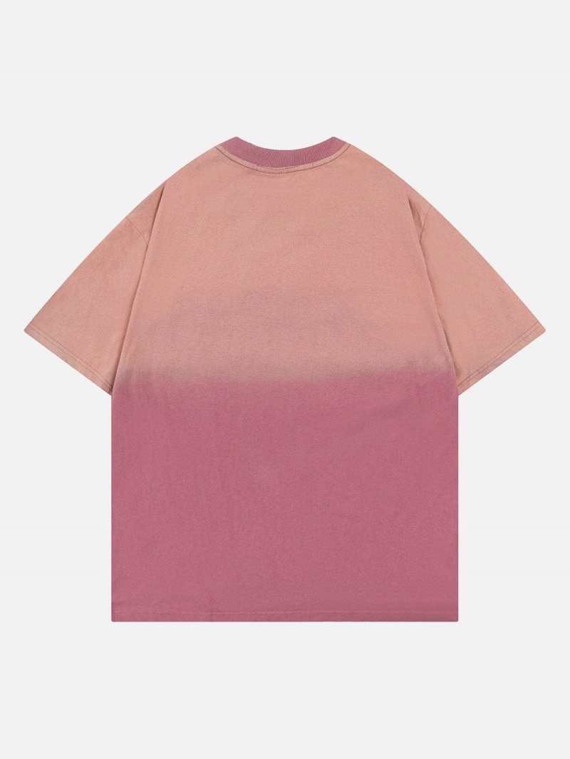 T Shirts Aelfric Eden Letter Print Gradient Washed Tee Rose | QPG-91874655